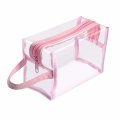 Clear Cosmetic Bag Makeup Bag Zipper Cosmetics Bag Transparent Travel Storage Carry Pouch PVC Zippered Toiletry Bag Organizers With Handle For Vacation Travel, Bathroom - Pink - 1 Pc. 