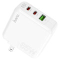 hoco Premium C115 Header GaN Charger 3 Ports PD 65W Power Delivery Quick Charge QC3.0 Fast Charging Adapter Station Multi Interface Wall Charger Block For Laptops Desktops Workstations Tablets Smart Devices Electronics Accessories. 