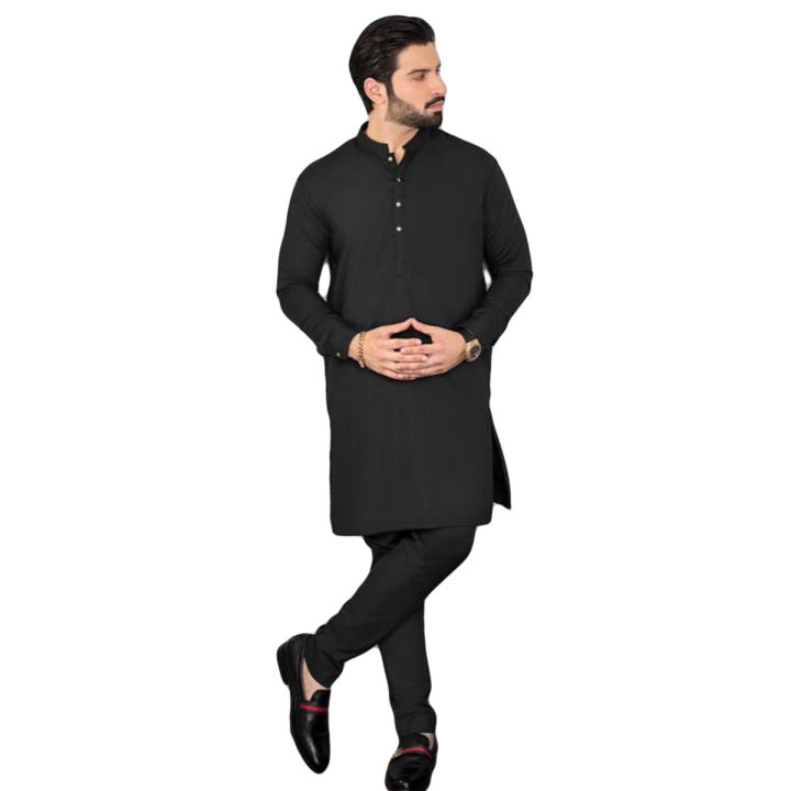Black Stitched Kurta Pajama for Men: A Timeless and Classy Traditional Attire