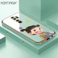 Hontinga for Redmi Note 8 Pro Back Cover（Free Lanyard）Luxury 6D Plating Cute Cartoon Happy Girl Side Pattern Case Soft Silicone Square Phone Cases. 