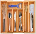 Bamboo Kitchen Drawer Organizer Utensil Tray Flatware Drawer Organizer 5-7 Slots. 