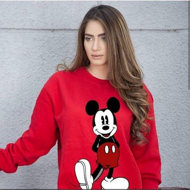 Red Micky Printed Sweatshirt For Women