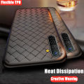 lthmy for Realme XT RMX1921 phone case Leather Texture Finish Non-Slip Grip Full Body Protection Cover  Flexible Silicon Luxury Plaid Breathable. 