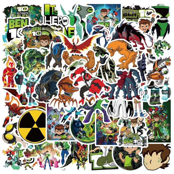 50pcs Cartoon Ben 10 Little Fresh Stickers DIY Luggage Laptop Bicycle Skateboard Waterproof PVC Graffiti Children's Toy Stickers