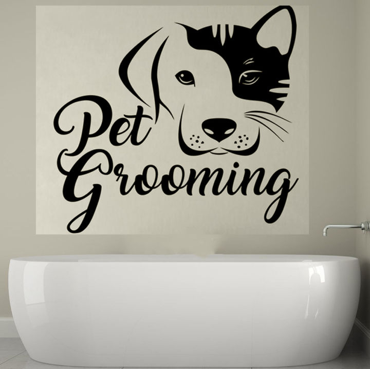 SIZE: 2 x 2 Feet - Pet Grooming Animal Dog Love Style Designed Self Adhesive Wall Stickers for Rooms , Office, Shops, Home Decor Lovers -Black Color