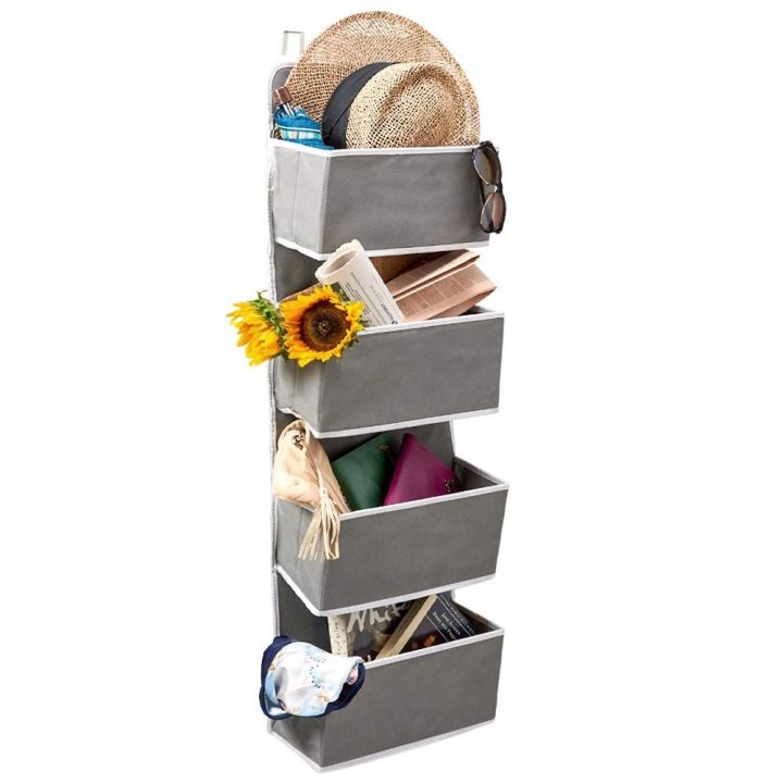 Over the Door Hanging Organizer with 4 Pocket, Home Storage Organizer with Hook for Pantry Baby Nursery Bathroom Closet Dorm