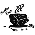 Creative Coffee Cup Shaped Wall Clock Modern Design 3D Mirror Wall Clocks Stickers for DIY Home Room Kitchen Wall Decorations. 