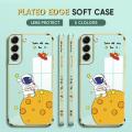 (Free Lanyard) Luxury 6D Plating Case for Samsung Galaxy S22 Plus 5G Back Cover Cute Cartoon Happy Astronaut Side Pattern Soft Silicone Square Phone Cases. 