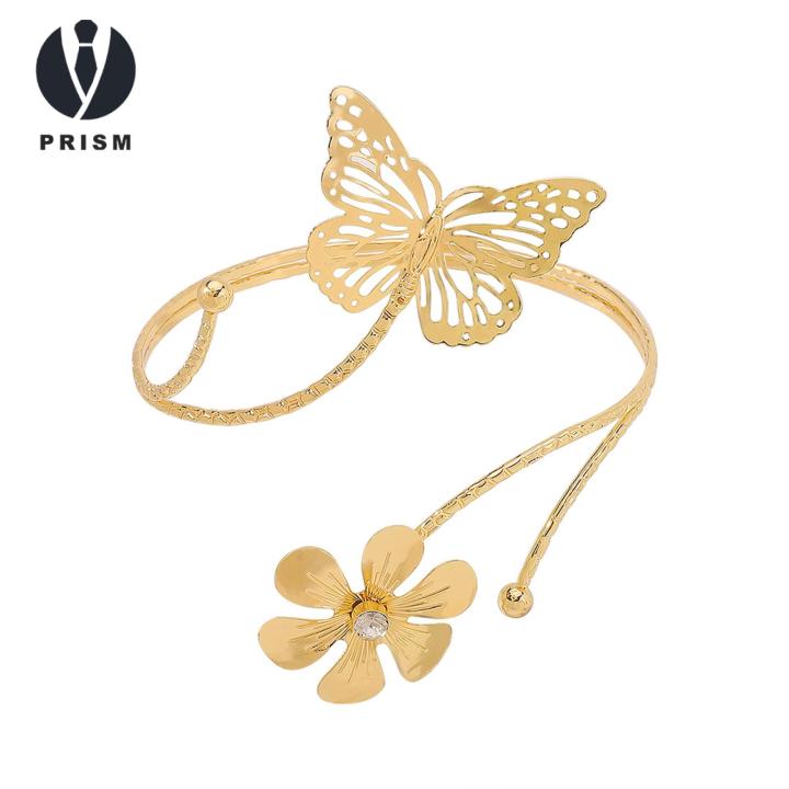 Prism Arm Jewelry Boho Butterfly Arm Cuff Bracelet for Women Elegant Flower Decor Bangle for Prom Party Cosplay Adjustable Anti-slip Design Women Hand Jewelry