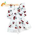 Ruffled Sleeves Pet Outfit Adorable Cherry Print Pet Dress with Headgear for Stylish Cats Dogs Perfect Summer Outfit for Furry Friend Pet Headgear. 