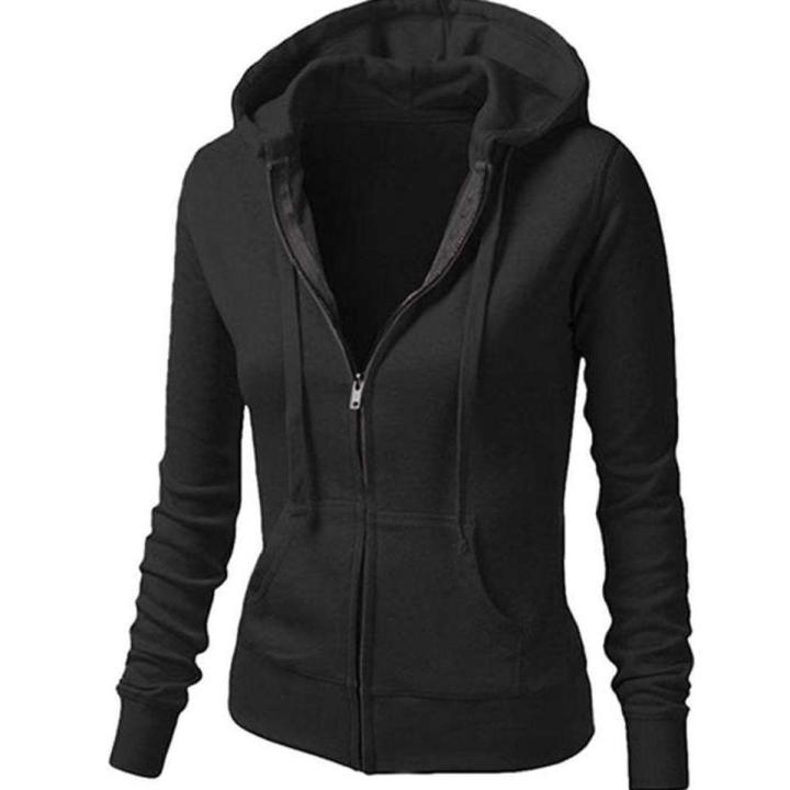 BRANDSTITCH Black Plain Fleece Zipper Hoodie For Women