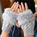 Winter Gloves Female Fingerless Gloves Without Fingers Pompom Faux Fur Wrist Mittens Knit Patchwork Guantes Plush Gloves, Gloves Size : One Size). 