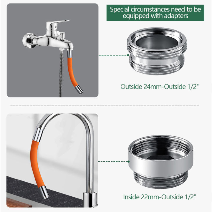 Faucet Extension Extender Flexible Hose Silicone Tube Connector Kitchen Bathroom Tap Part 22mm-1/2", 24mm-1/2", 4 Points Universal Interface