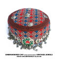 Afghan Turkish Pakistani Traditional Wear Embroidered Cap Topi with Jewellery Tribal Vintage Embroidery. 