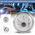 52mm Fuel Level Gauge 0-190Ohm Switchable 240-33Ohm Fuel Oil Level Meter Waterproof Boat Car Gauges with Alarm White. 