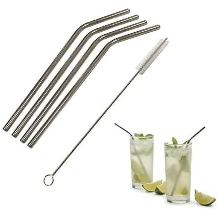 Stainless Steel Straws Pack of 4 + Cleaning Brush - 1 SET - ABST | Daraz.pk