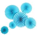 Paper Fans Party Decorations Set, Round Pattern Hanging Paper Garlands Decoration for Wedding Birthday Party Baby Showers Graduation Events Accessories, Set of 6 (Blue). 