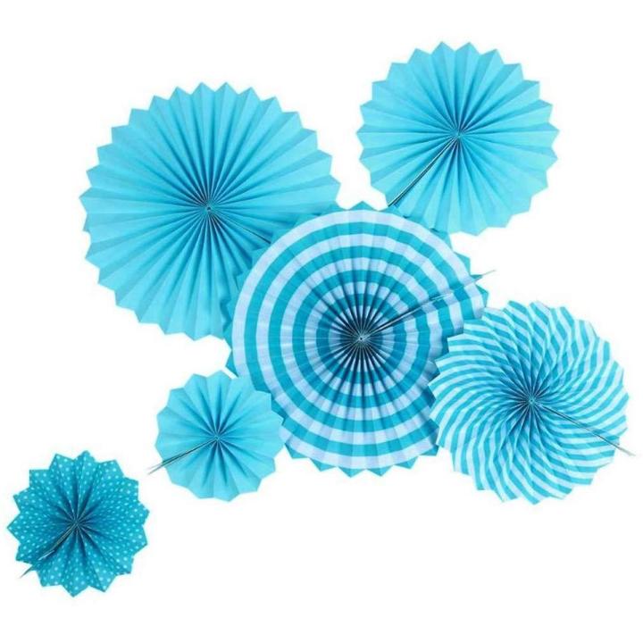 Paper Fans Party Decorations Set, Round Pattern Hanging Paper Garlands Decoration for Wedding Birthday Party Baby Showers Graduation Events Accessories, Set of 6 (Blue)