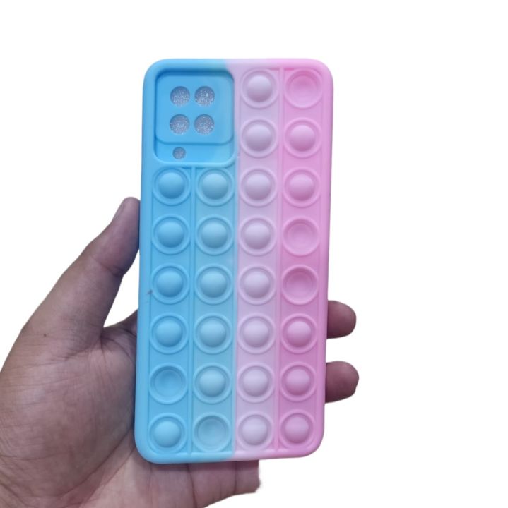 Samsung Galaxy A12 Soft Rubber Push POP it Bubble Rainbow Case Hello kitty and Micky
