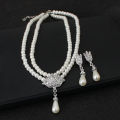 Elegant Simulated-pearl Bridal Jewelry Sets Rhinestone Pearl Necklace+Earrings Layor. 