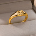 Hollow Heart Sunflower Rings For Women Vintage Gold Plated Stainless Steel Ring Wedding Couple Rings Aesthetic Jewelry Bague. 