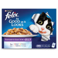 Pack Of 12 : Felix Favourite Selection With Beef, Salmon, Chicken And Tuna  : 90gm Each Cat Food. 