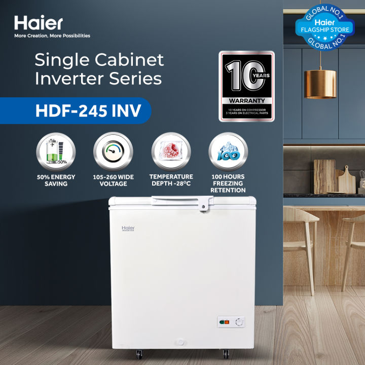 Haier 8.66 Cu Ft / Single Door Series / HDF-245 INV ( Inverter + Single Cabinet + Balanced Cooling + Super Freeze Function ) Deep Freezer / 10 Years Warranty