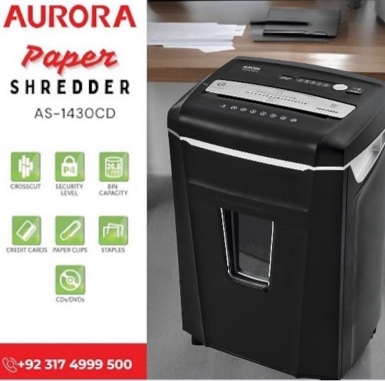 Aurora%20AS-1430CD%20Paper%20Shredder,%2014-Sheet%20Crosscut%20Shredder%20(4x25mm)%20with%2019ltr%20Bin,%20Shred%20CD/Card/Mail/Staple/Clip,%20%20P-4%20Security%20Level%20Document%20Shredder%20with%20220mm%20throat%20width%20and%20LED%20Display,%20continuous%20operation%20time%20of%2015%20mins%20Perfect%20for%20your%20needs%20-%20Image%202