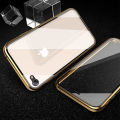 For iPhone SE 2020 Casing 360° Full Body Transparent Tempered Glass with Magnetic Adsorption Metal Bumper Case Cover. 