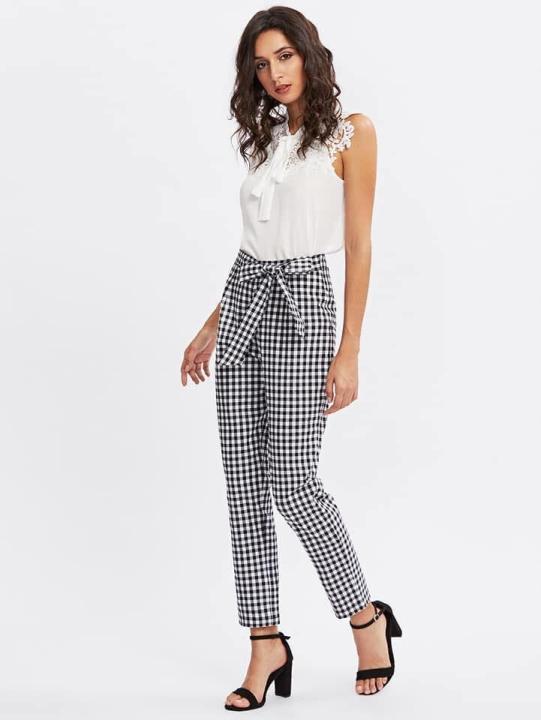 stylish check print trouser tie belt