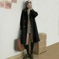 Yfashion Women Wool Pea Coat Trendy Suit Collar Long Sleeves Over Coats Casual Solid Color Mid-length Thickened Jacket color. 