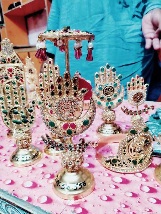 Golden -  Metal Alam Hand / Panja stand / for Room / office Table / Majalis E aza Table