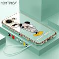 Hontinga for Tecno Camon 20 Back Cover With Free Strap Luxury 6D Plating Handsome Mouse Side Pattern Case Soft Silicone Square Mobile Cover. 