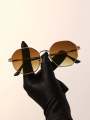 Eldorado Trendy Metal Frame Sunglasses/ Retro Polygon Gradient Mirror Sunscreen Sunglasses. 