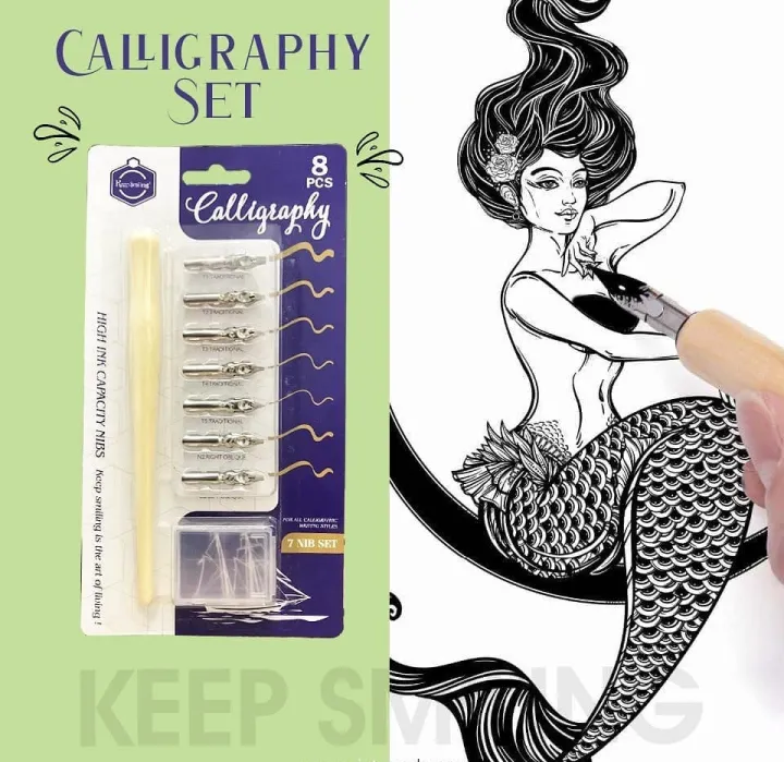 Keep%20Smiling%208%20Pcs%20Set%207%20Calligraphy%20Dip%20Pen%20Set%20Nibs,%201%20Lacquered%20Wooden%20Handle%20and%201%20Plastic%20Case%20for%20Nibs%20Suitable%20for%20All%20Calligraphic%20Writing%20Styles%20-%20Image%204