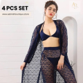4Pcs Premium Transparent Net See Through Bridal Nighty Set | Women's nightwear 4pcs |. 