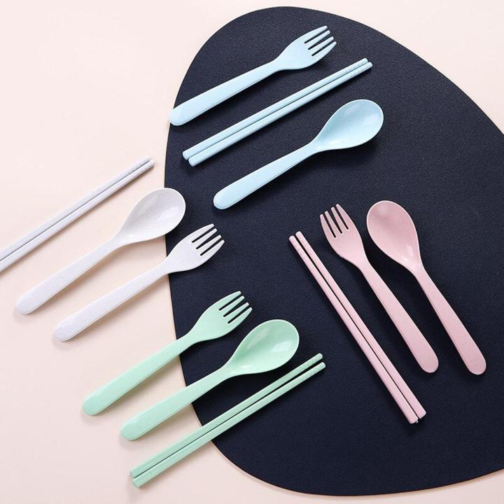 【NEW】 Wheat Straw Three-Piece Set Child Tableware Spoon Chopsticks Fork Household Portable Cutlery Set High-End Gifts Cutlery Set