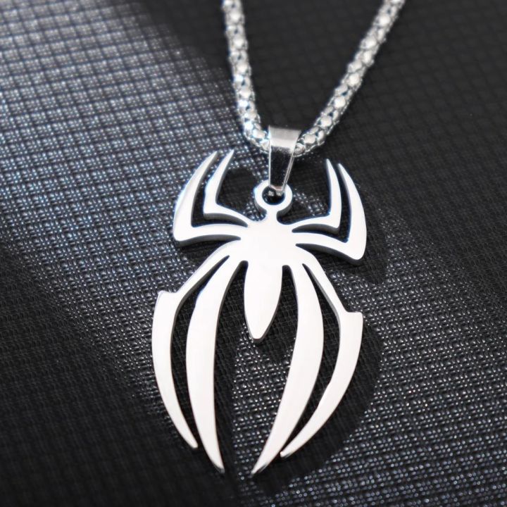 HNSP Stainless Steel Spider Pendant Chain Necklace For Men Boy Anime