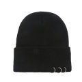 Unisex Metal Ring Knitted Beanie Hat Winter Warm Skull Cap. 