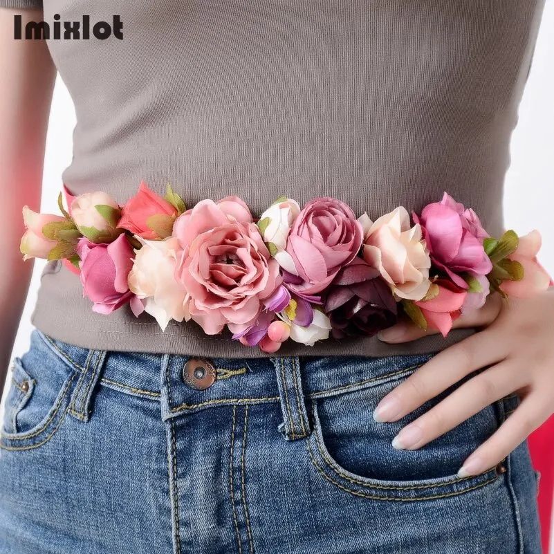 New Fashion Women Girls Waist Belts Long Ribbon Chain Flower Belt Girls Wedding Bridal Waistband For Party Dress Accessories Daraz.pk