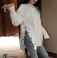 Side Button Long T-Shirt O-Neck for Women, Stylish and Comfortable. 