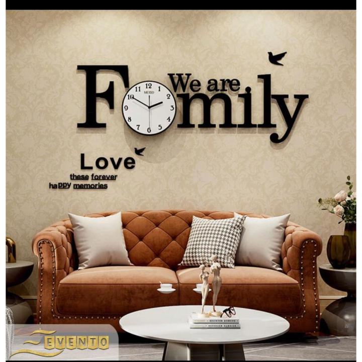 We are Family with Birds Wooden Wall Clock for Home and Offices, 3D Design Self Adhesive - GIFT City