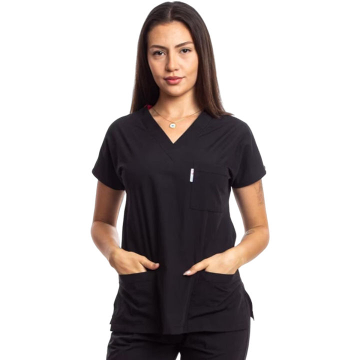 Doctor Scrub Nursing Uniform V Neck Unisex Black OT Kit