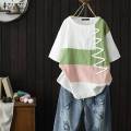 ZANZEA Women Short Sleeve Summer T-Shirt Tops O Neck Stripe Splice Blouse Shirt. 