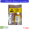 3.7V 1000mAh 40*30mm Lithium Ion Battery for Toys or Arduino Projects by Electrica. 