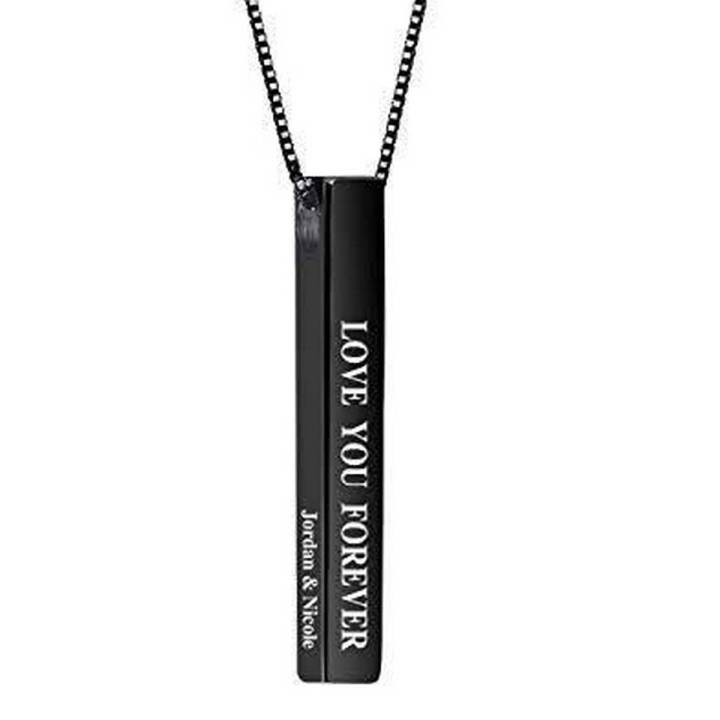 Namely accessories Engraved 3D Vertical Bar Necklace in Black And