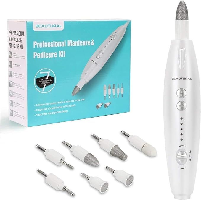BEAUTURAL Professional Electric Manicure and Pedicure Kit, Nail File Drill, Powerful 13-Speed Nail Drill and 7 Attachment
