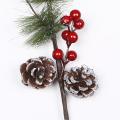Red Berry Stems Artificial Pine Picks for Wedding Garden Christmas Tree Filler Decorations 2 Pack. 