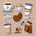 Coffee Sticker - 9 Stickers cute Doodle Stickers - Funny Coffee Sticker - size 2 Inch x 2 Inch Each sticker size. 