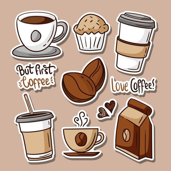 Coffee Sticker - 9 Stickers cute Doodle Stickers - Funny Coffee Sticker - size 2 Inch x 2 Inch Each sticker size